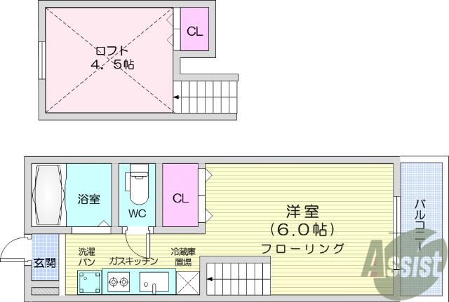 ノリコミラノ(ワンルーム/2階)の間取り写真
