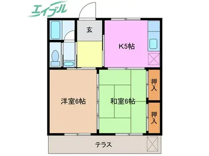 ハイツ服部(2K/2階)の間取り写真