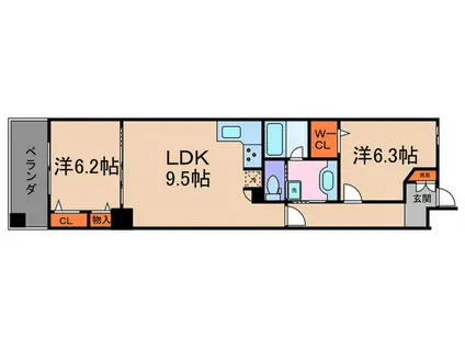 アパガーデンスクエア四条烏丸(2LDK/2階)の間取り写真