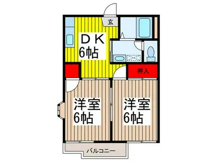 ブリリアントハイツ(2DK/1階)の間取り写真