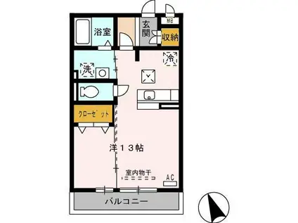 プレミアムA棟(ワンルーム/1階)の間取り写真