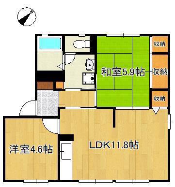 アクシス塔野(2LDK/1階)の間取り写真
