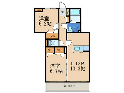 エルパティオB(2LDK/2階)の間取り写真