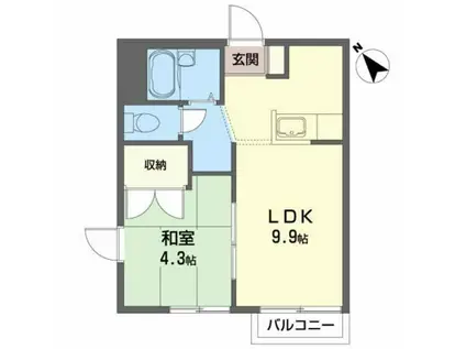パークサイド古城B(1LDK/2階)の間取り写真