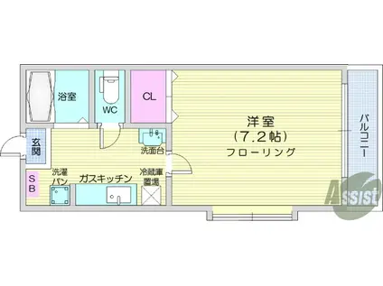サンパレス清水(1K/2階)の間取り写真