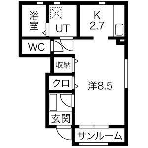 アッシュネクスト(ワンルーム/1階)の間取り写真