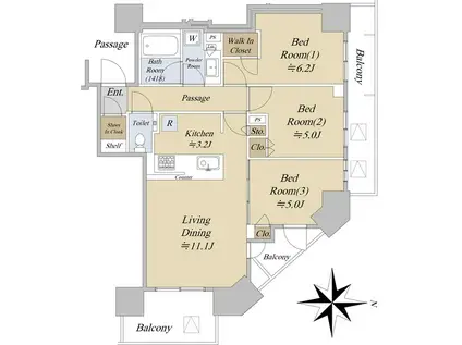 シティタワー国分寺ザ・ツイン イースト(3LDK/20階)の間取り写真