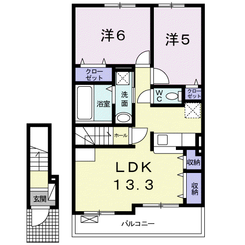 アニメートヒル I(2LDK/2階)の間取り写真