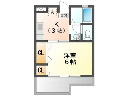 オルヴィエート(1K/1階)の間取り写真