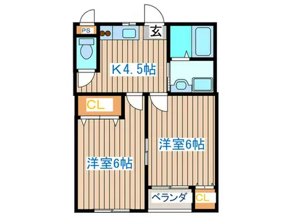 鈴木コーポ(2K/2階)の間取り写真