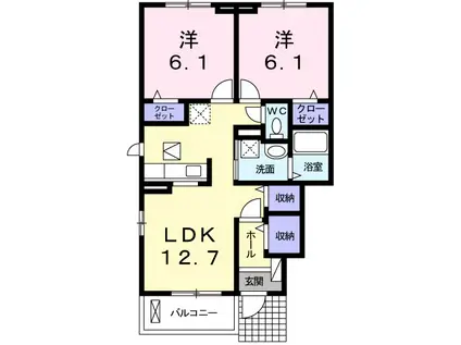 ハマナスI(2LDK/1階)の間取り写真