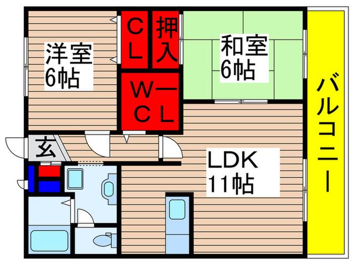 ワイエム弐番館(2LDK/1階)の間取り写真