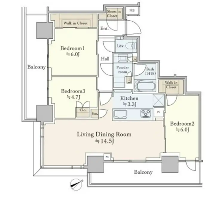 アトラスタワー五反田 19階階 間取り