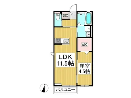 プレミール市町(1LDK/1階)の間取り写真