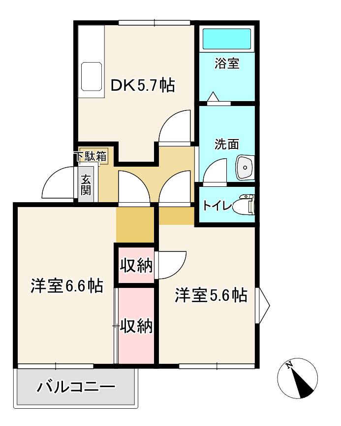カーサエレナ B(2DK/1階)の間取り写真