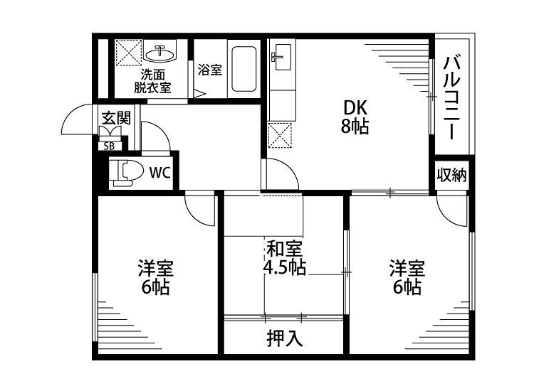 ハイクレスト宮之阪(3DK/2階)の間取り写真