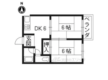 ドミール厨子奥(2DK/2階)の間取り写真