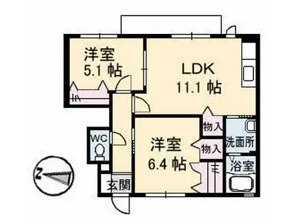 ラフォーレくるめ木(2LDK/1階)の間取り写真