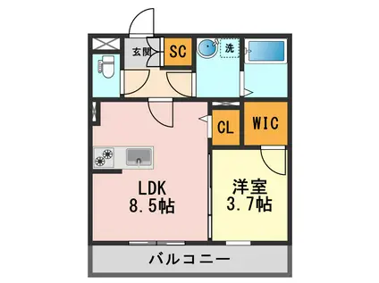 メゾン・ドゥ・アッシュ一之江(1LDK/2階)の間取り写真