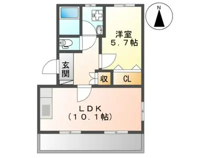 ウイング富士B(1LDK/1階)の間取り写真