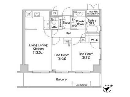 コンフォリア田町(2LDK/10階)の間取り写真
