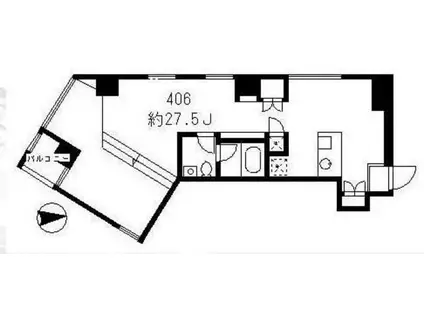 エスタート等々力(ワンルーム/3階)の間取り写真