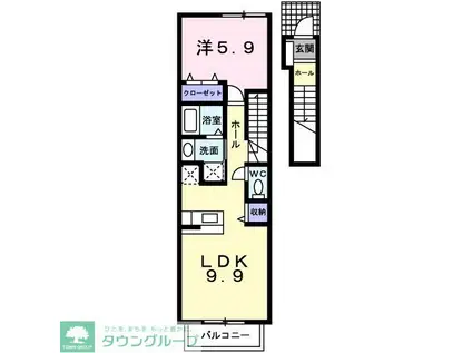 デフィー・ホワイト(1LDK/2階)の間取り写真