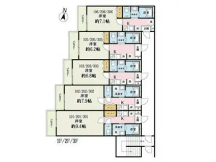 PINE DA CASA平沼(1K/3階)の間取り写真