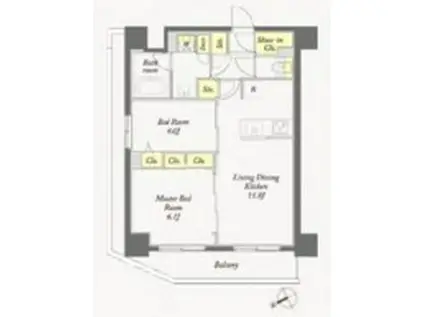 ディームス根岸(2LDK/4階)の間取り写真