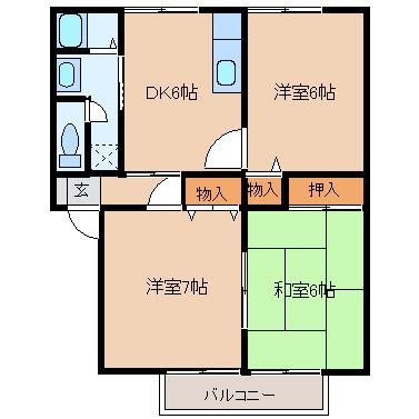 ロイヤルシャトー今泉B(3DK/2階)の間取り写真