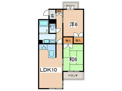 三ツ沢プラシータA棟(2LDK/2階)の間取り写真