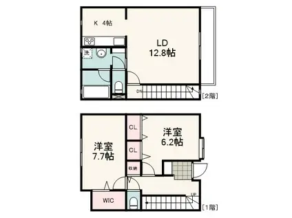ヴィルヌーブ銀河I(2LDK/2階)の間取り写真