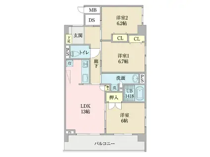 フラン・スラージュ枚方(3LDK/2階)の間取り写真
