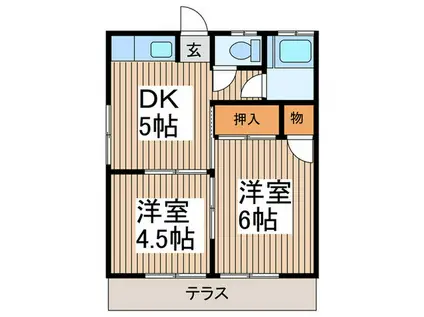 ロイヤルガーデン根岸台(2DK/1階)の間取り写真