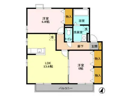 リビングタウンみのり台B(2LDK/2階)の間取り写真