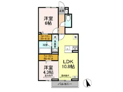 ラルブルボヌール(2LDK/1階)の間取り写真