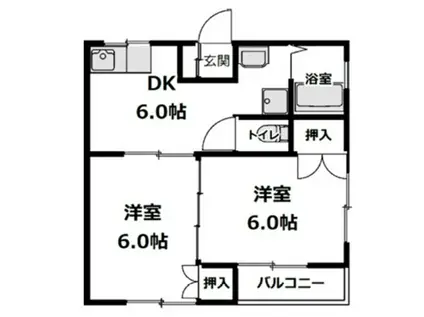 コーポ浜中2(2DK/2階)の間取り写真