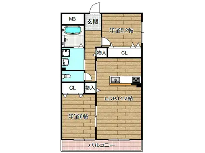 大蔵司2丁目共同(2LDK/2階)の間取り写真