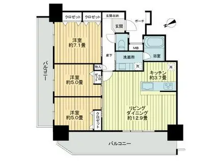 ライオンズ豊見城セントマークス(3LDK/12階)の間取り写真