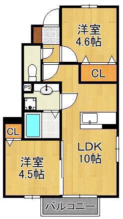 ソレイユ ヴィラージュM(2LDK/1階)の間取り写真