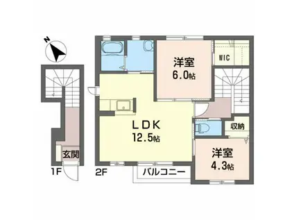 ヒールコート長岡(2LDK/2階)の間取り写真