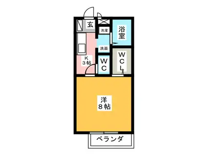 ロイヤルコートA(1K/1階)の間取り写真