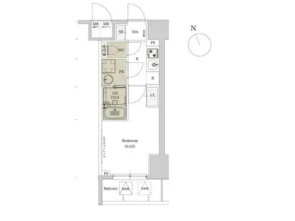 エスタート品川戸越II(1K/9階)の間取り写真