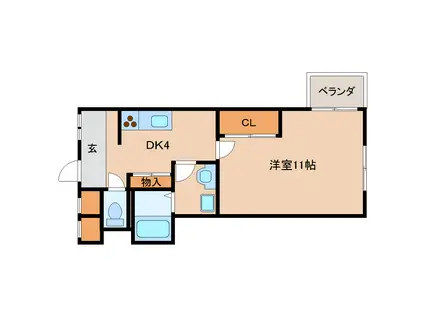 オルボス壱分(1DK/1階)の間取り写真