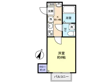 ヒルズ勝田台(1K/2階)の間取り写真