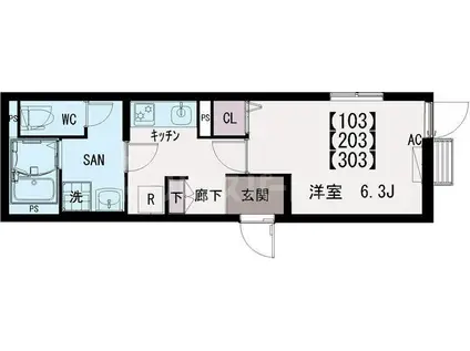 IXO 栗原(1K/1階)の間取り写真