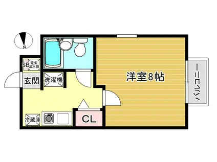 サンフィルド花園(1K/2階)の間取り写真