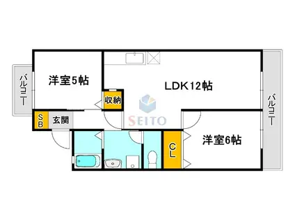 グランディール江坂(2LDK/2階)の間取り写真