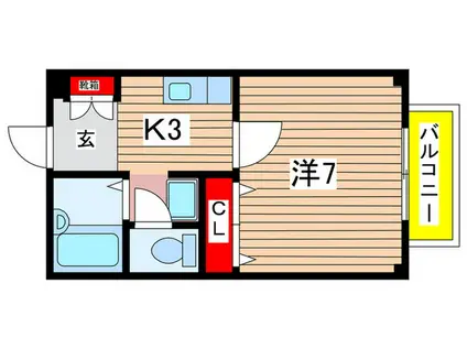 ロイヤルヒルズA棟(1K/1階)の間取り写真