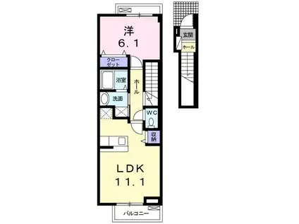 プーリヴァーB(1LDK/2階)の間取り写真